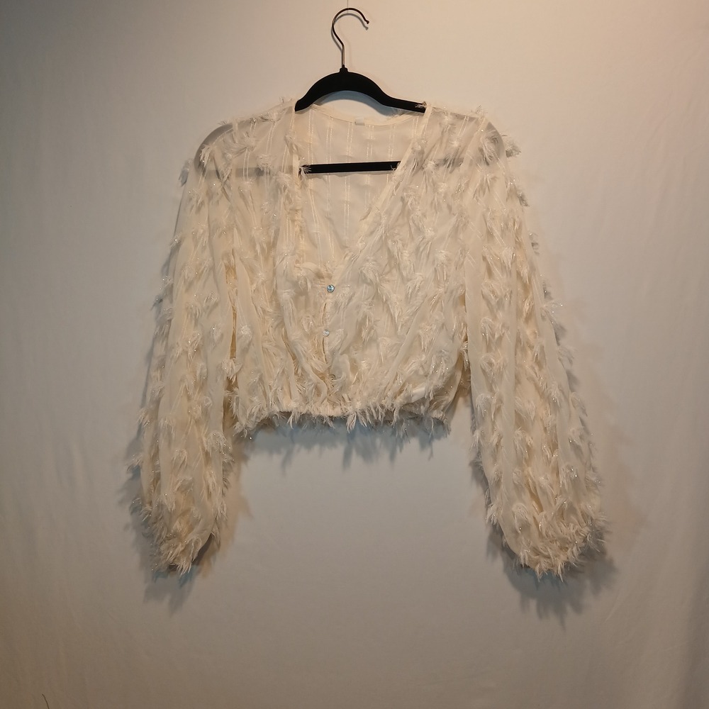 Sz M Cardigan sheer fuzzy soft girl coquette flirty boho art avant garde